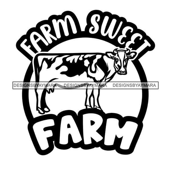 Farmer Fresh Farm Animals Milk Barn Countryside Lifestyle Banner Logo B/W SVG JPG PNG Vector Clipart Cricut Silhouette Cut Cutting