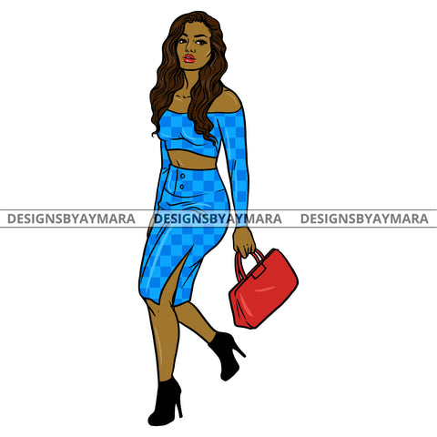 Afro Urban Fashionista Goddess Heels Attractive Black Woman Purse Sexy Long Wavy Hair Style  SVG Cutting Files For Silhouette Cricut