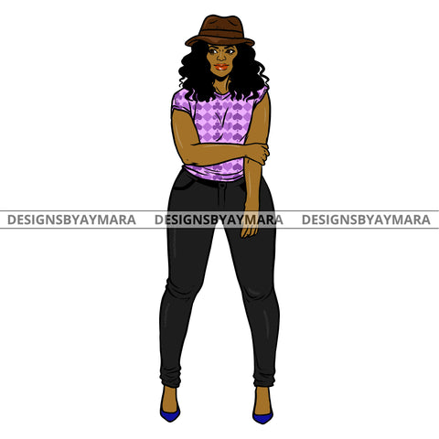 Afro Urban Fashionista Goddess Heels Attractive Black Woman Hoop Earrings Sexy Hat  Curly Long Hair Style  SVG Cutting Files For Silhouette Cricut