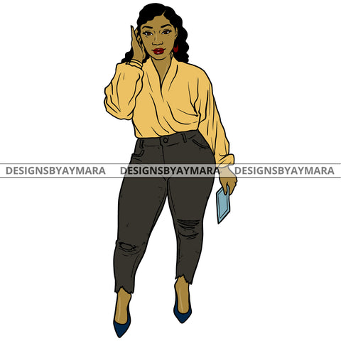 Afro Urban Fashionista Goddess Heels Attractive Black Woman Hoop Earrings Sexy Curly Long Hair Style  SVG Cutting Files For Silhouette Cricut
