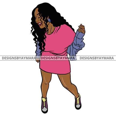 Afro Urban Fashionista Goddess Heels Attractive Black Woman Hoop Earrings Sexy Curly Long Hair Style  SVG Cutting Files For Silhouette Cricut