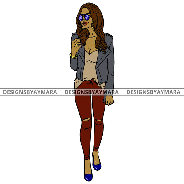 Afro Urban Fashionista Goddess Heels Attractive Black Woman Sunglasses Sexy Long Wavy Hair Style  SVG Cutting Files For Silhouette Cricut