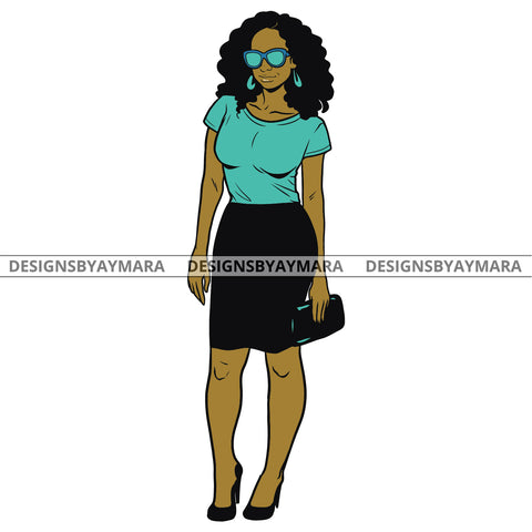 Afro Urban Fashionista Goddess Heels Attractive Black Woman Sunglasses Sexy Long Wavy Hair Style  SVG Cutting Files For Silhouette Cricut