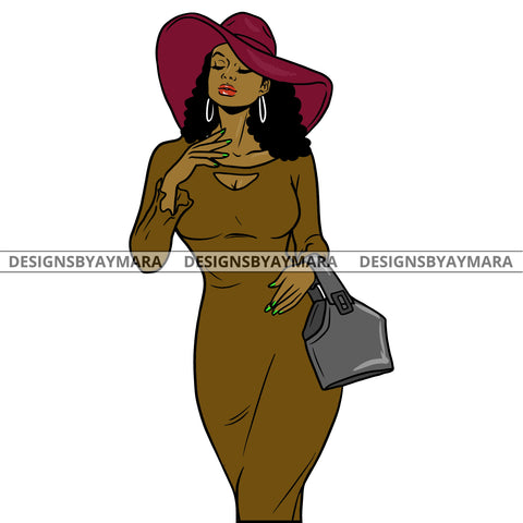 Afro Urban Fashionista Goddess Heels Attractive Black Woman Hoop Earrings Sexy Hat  Curly Hair Style  SVG Cutting Files For Silhouette Cricut