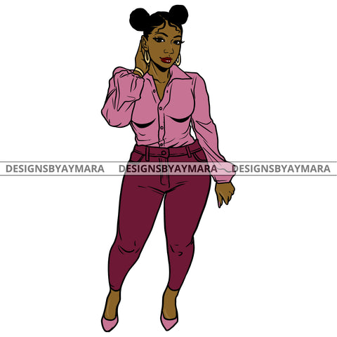 Afro Urban Fashionista Goddess Attractive Black Woman Heels Sexy Double Bun Pigtails  Hair Style  SVG Cutting Files For Silhouette Cricut