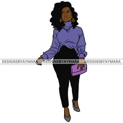 Afro Urban Fashionista Goddess Heels Purse Attractive Black Woman Sexy Curly Hair Style  SVG Cutting Files For Silhouette Cricut