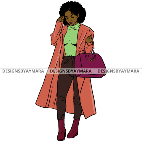 Afro Urban Fashionista Goddess Heels Attractive Black Woman Coat Sexy Afro Hair Style  SVG Cutting Files For Silhouette Cricut