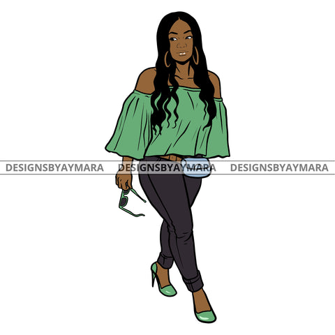Afro Urban Fashionista Goddess Heels Attractive Black Woman Sexy Long Curly Hair Style  SVG Cutting Files For Silhouette Cricut