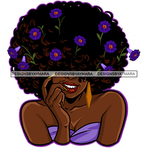 Beautiful Black Woman Big Afro Hair Afro Purple Poppies JPG PNG Vector Clipart Cricut Silhouette Cut Cutting