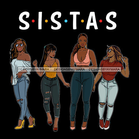 Sistas Sisters Best Friends Buddies Black Women Afro Melanin Nubian Ebony SVG JPG PNG Vector Clipart Cricut Silhouette Cut Cutting