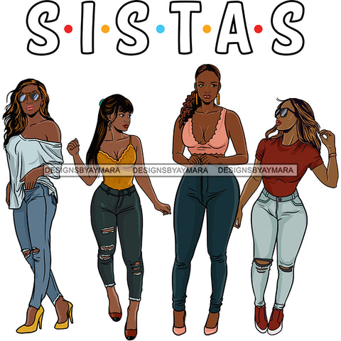 Sistas Sisters Best Friends Buddies Black Women Afro Melanin Nubian Ebony SVG JPG PNG Vector Clipart Cricut Silhouette Cut Cutting