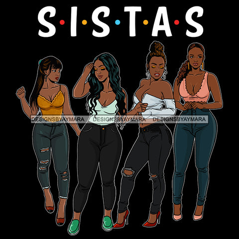 Sistas Sisters Best Friends Buddies Black Women Afro Melanin Nubian Ebony SVG JPG PNG Vector Clipart Cricut Silhouette Cut Cutting
