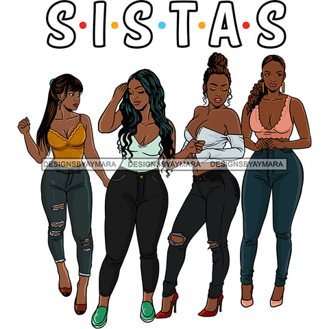 Sistas Sisters Best Friends Buddies Black Women Afro Melanin Nubian Ebony SVG JPG PNG Vector Clipart Cricut Silhouette Cut Cutting