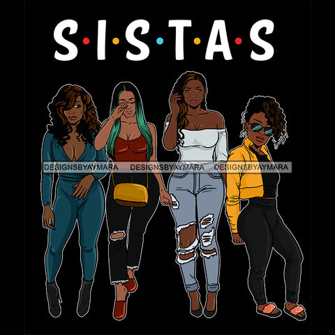 Sistas Sisters Best Friends Buddies Black Women Afro Melanin Nubian Ebony SVG JPG PNG Vector Clipart Cricut Silhouette Cut Cutting