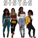 Sistas Sisters Best Friends Buddies Black Women Afro Melanin Nubian Ebony SVG JPG PNG Vector Clipart Cricut Silhouette Cut Cutting