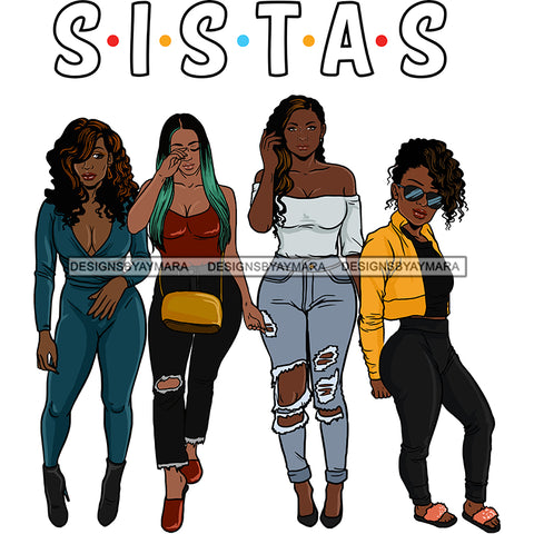 Sistas Sisters Best Friends Buddies Black Women Afro Melanin Nubian Ebony SVG JPG PNG Vector Clipart Cricut Silhouette Cut Cutting