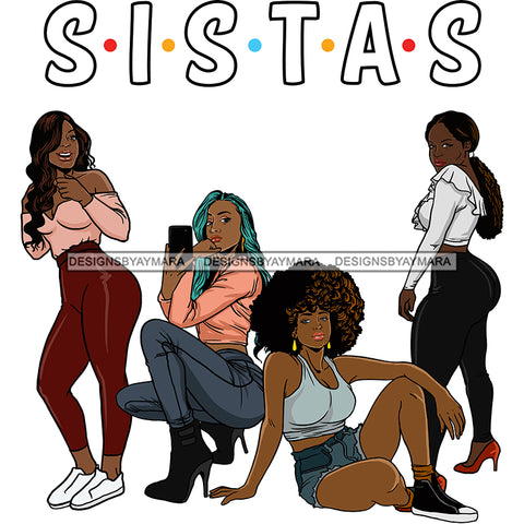 Sistas Sisters Best Friends Buddies Black Women Afro Melanin Nubian Ebony SVG JPG PNG Vector Clipart Cricut Silhouette Cut Cutting
