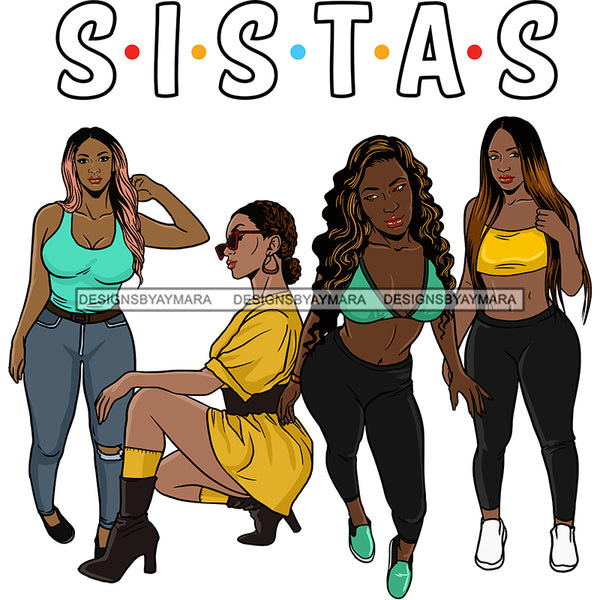 Sistas Sisters Best Friends Buddies Black Women Afro Melanin Nubian Ebony SVG JPG PNG Vector Clipart Cricut Silhouette Cut Cutting