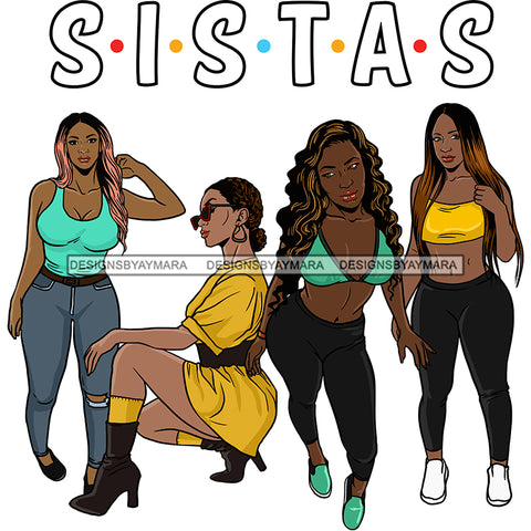 Sistas Sisters Best Friends Buddies Black Women Afro Melanin Nubian Ebony SVG JPG PNG Vector Clipart Cricut Silhouette Cut Cutting