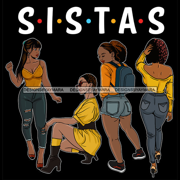 Sistas Sisters Best Friends Buddies Black Women Afro Melanin Nubian Ebony SVG JPG PNG Vector Clipart Cricut Silhouette Cut Cutting