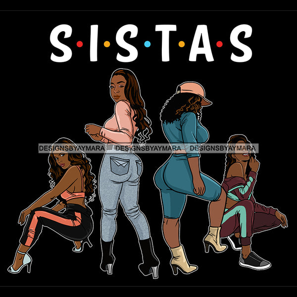 Sistas Sisters Best Friends Buddies Black Women Afro Melanin Nubian Ebony SVG JPG PNG Vector Clipart Cricut Silhouette Cut Cutting