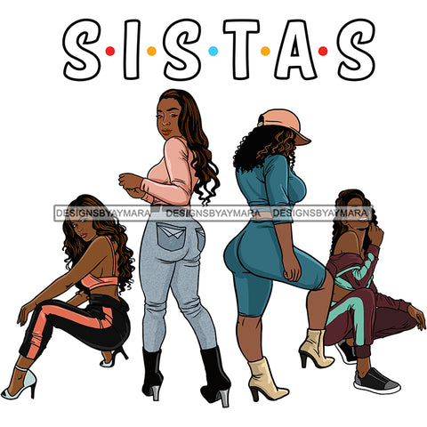 Sistas Sisters Best Friends Buddies Black Women Afro Melanin Nubian Ebony SVG JPG PNG Vector Clipart Cricut Silhouette Cut Cutting