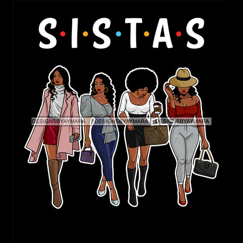Sistas Sisters Best Friends Buddies Black Women Afro Melanin Nubian Ebony SVG JPG PNG Vector Clipart Cricut Silhouette Cut Cutting