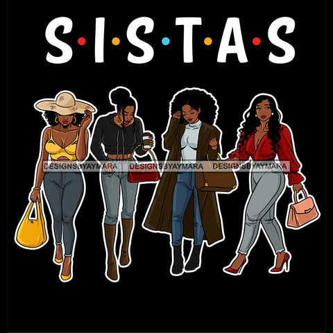 Sistas Sisters Best Friends Buddies Black Women Afro Melanin Nubian Ebony SVG JPG PNG Vector Clipart Cricut Silhouette Cut Cutting