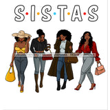 Sistas Sisters Best Friends Buddies Black Women Afro Melanin Nubian Ebony SVG JPG PNG Vector Clipart Cricut Silhouette Cut Cutting