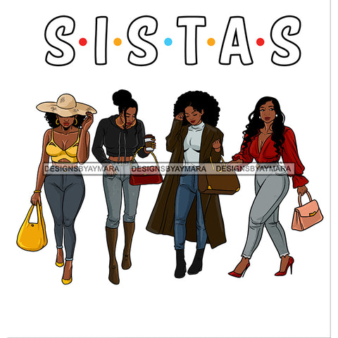 Sistas Sisters Best Friends Buddies Black Women Afro Melanin Nubian Ebony SVG JPG PNG Vector Clipart Cricut Silhouette Cut Cutting