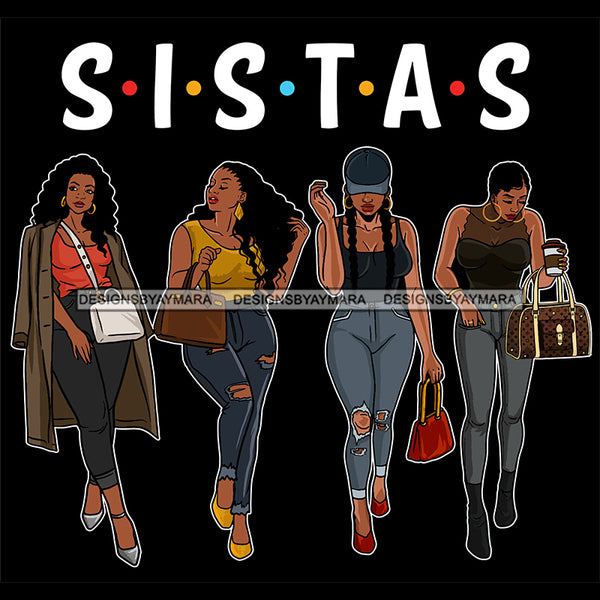 Sistas Sisters Best Friends Buddies Black Women Afro Melanin Nubian Ebony SVG JPG PNG Vector Clipart Cricut Silhouette Cut Cutting