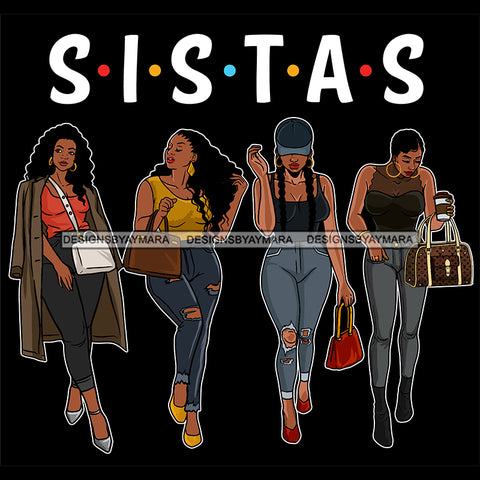 Sistas Sisters Best Friends Buddies Black Women Afro Melanin Nubian Ebony SVG JPG PNG Vector Clipart Cricut Silhouette Cut Cutting