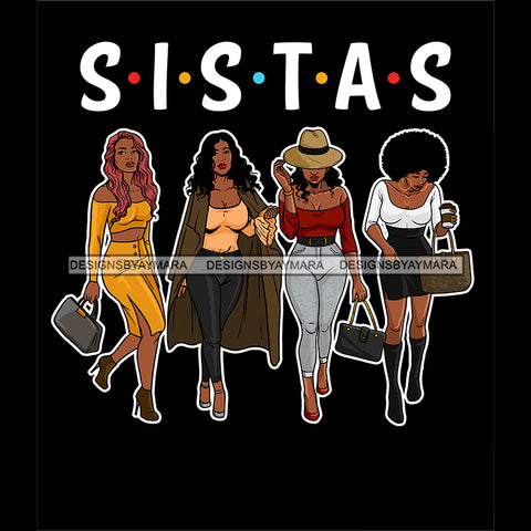 Sistas Sisters Best Friends Buddies Black Women Afro Melanin Nubian Ebony SVG JPG PNG Vector Clipart Cricut Silhouette Cut Cutting