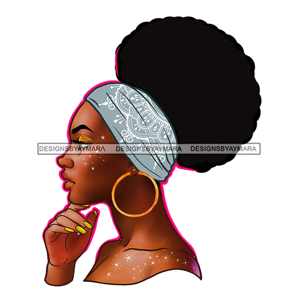 Beautiful Black Queen With Afro Bun Gray Headwrap SVG JPG PNG Vector Clipart Cricut Silhouette Cut Cutting