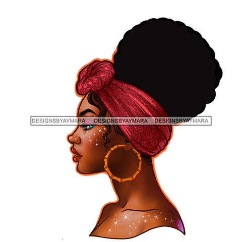 Beautiful Black Queen With Afro Bun Pink Headwrap SVG JPG PNG Vector Clipart Cricut Silhouette Cut Cutting