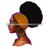 Gorgeous Black Woman Profile Green Hoop Earrings Headwrap Puffy Afro Hairstyle SVG JPG PNG Vector Clipart Cricut Silhouette Cut Cutting