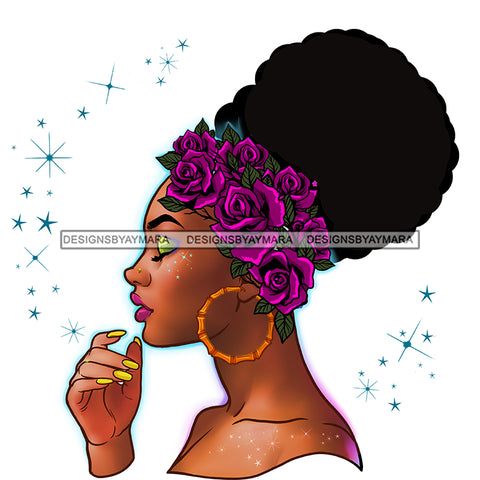 Beautiful Black Woman Purple Flowers Headwrap Big Afro  JPG PNG  Clipart Cricut Silhouette Cut Cutting