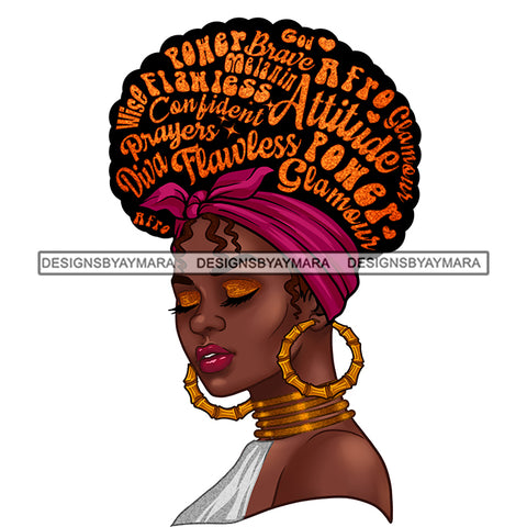 Inspirational Black Woman Words In Hair Flawless Power Attitude JPG PNG Vector Clipart Cricut Silhouette Cut Cutting