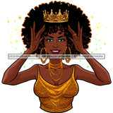 Crowned Black Woman Gold Top Crown Smiling JPG PNG  Clipart Cricut Silhouette Cut Cutting