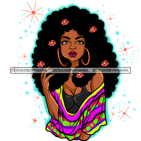 Afro Hair Black Woman Colorful Purple Top Flowers In Hair JPG PNG  Clipart Cricut Silhouette Cut Cutting