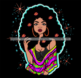 Melanin Afro Woman Flowers Hair Sparkles Nubian Pretty African Lady Hoop Earrings SVG JPG PNG Vector Clipart Cricut Cutting Files