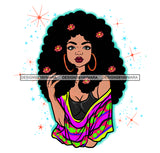 Melanin Afro Woman Flowers Hair Sparkles Nubian Pretty African Lady Hoop Earrings SVG JPG PNG Vector Clipart Cricut Cutting Files