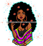Melanin Woman Flowers Hair Sparkles Nubian Pretty African Lady Hoop Earrings SVG JPG PNG Vector Clipart Cricut Cutting Files