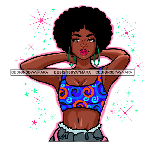 Afro Hair Black Woman Colorful Blue Top Workout Outfit JPG PNG  Clipart Cricut Silhouette Cut Cutting