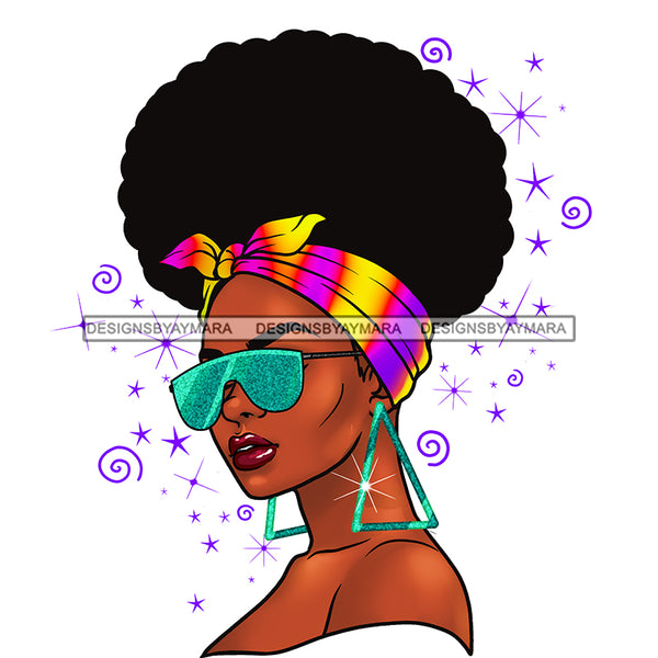 Beautiful Black Woman Ombre Tie Dyed Headwrap Big Afro  JPG PNG  Clipart Cricut Silhouette Cut Cutting