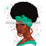 Beautiful Black Woman Green Flowers Headwrap Big Afro  JPG PNG  Clipart Cricut Silhouette Cut Cutting