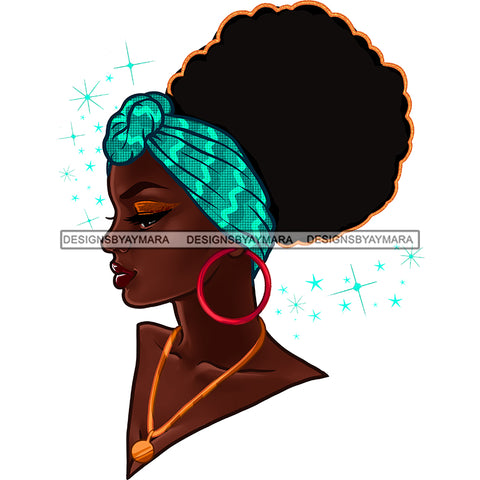 Beautiful Black Queen With Afro Bun Turquoise Headwrap SVG JPG PNG Vector Clipart Cricut Silhouette Cut Cutting
