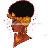 Beautiful Black Queen With Afro Bun Gold Headwrap SVG JPG PNG Vector Clipart Cricut Silhouette Cut Cutting