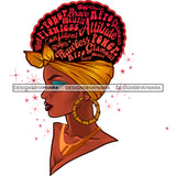 Inspirational Black Woman Pink Words In Hair Gold Headwrap Flawless Power Attitude JPG PNG Vector Clipart Cricut Silhouette Cut Cutting