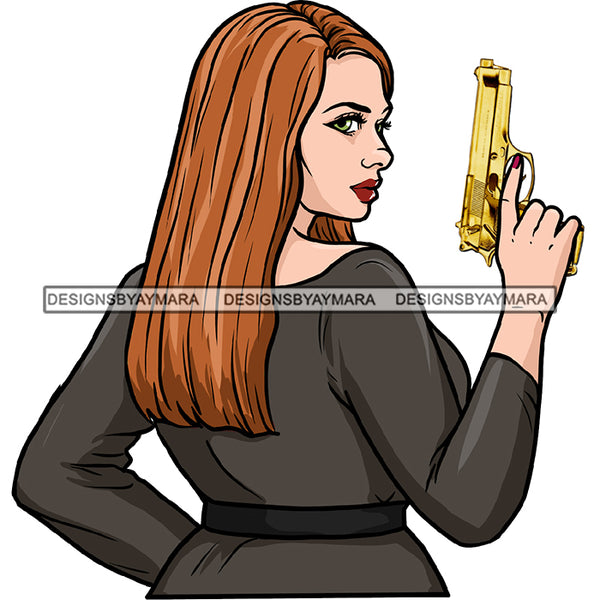 Gangster Gangsta White Caucasian Woman With Gold Gun Brunette Hair JPG PNG  Clipart Cricut Silhouette Cut Cutting